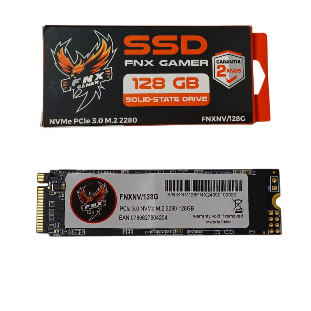 SSD Gamer FNX 128GB M.2 2280 NVMe PCIe 3.0 Leitura 1500MB/s Gravação 550MB/s