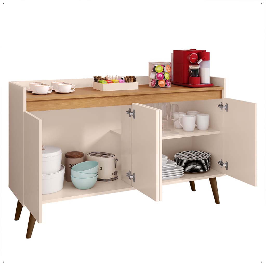 *Aparador Buffet Retrô Sala Hal De Entrada Cantinho Do Café Prateleira Interna Organizador 4 Portas