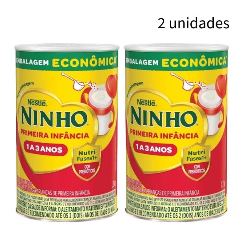 Kit com 2 Latas Leite em Pó Composto Lácteo Ninho Fases 1+ Lata 1,2kg 1 a 3 anos