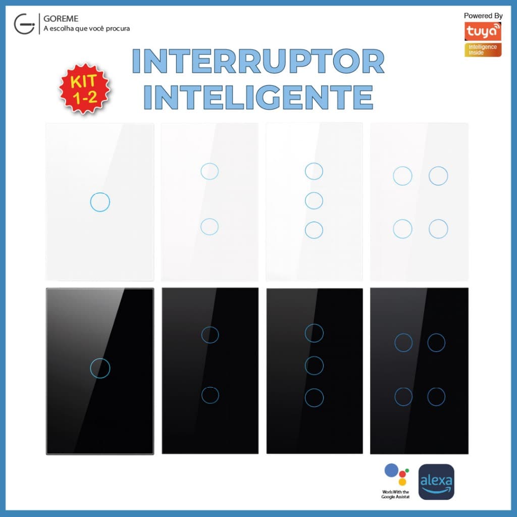 Interruptor Inteligente de Toque Wifi 1 2 3 4 Botões Controle Aplicativo Alexa Tuya e Google
