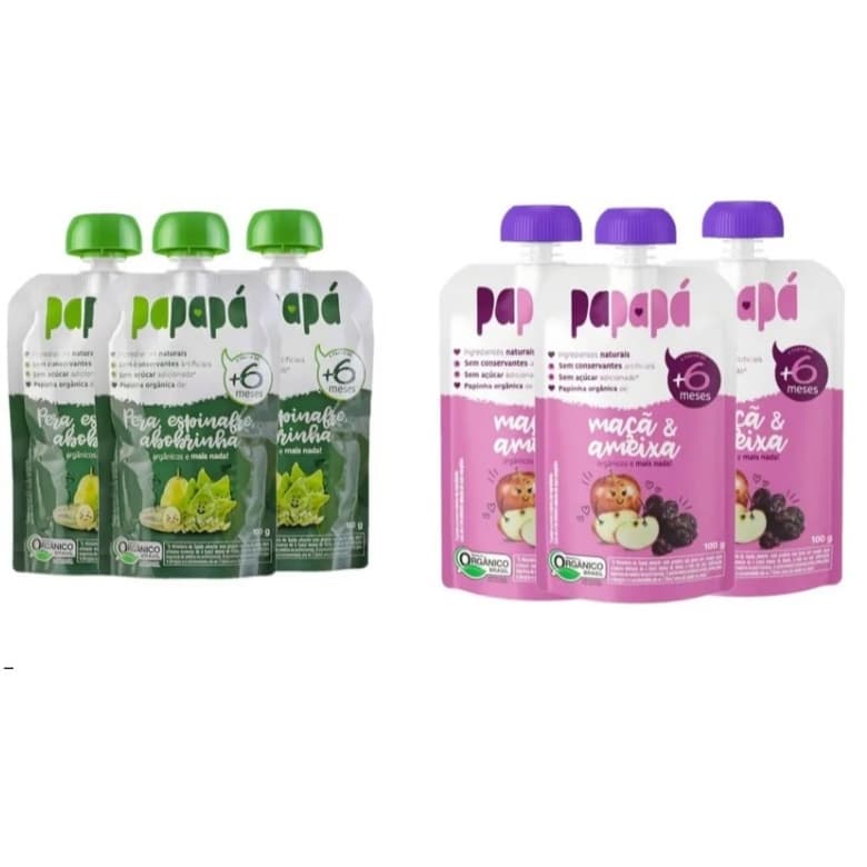Papinha organica Papapá 2 sabores - 6 unidades squeeze