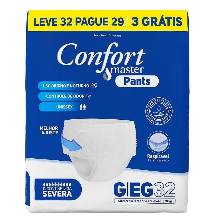 Fralda Descartavel Geriatrica PACOTÃO Confort Master Pants G/EG 32 UNIDADES Incontinência Severa