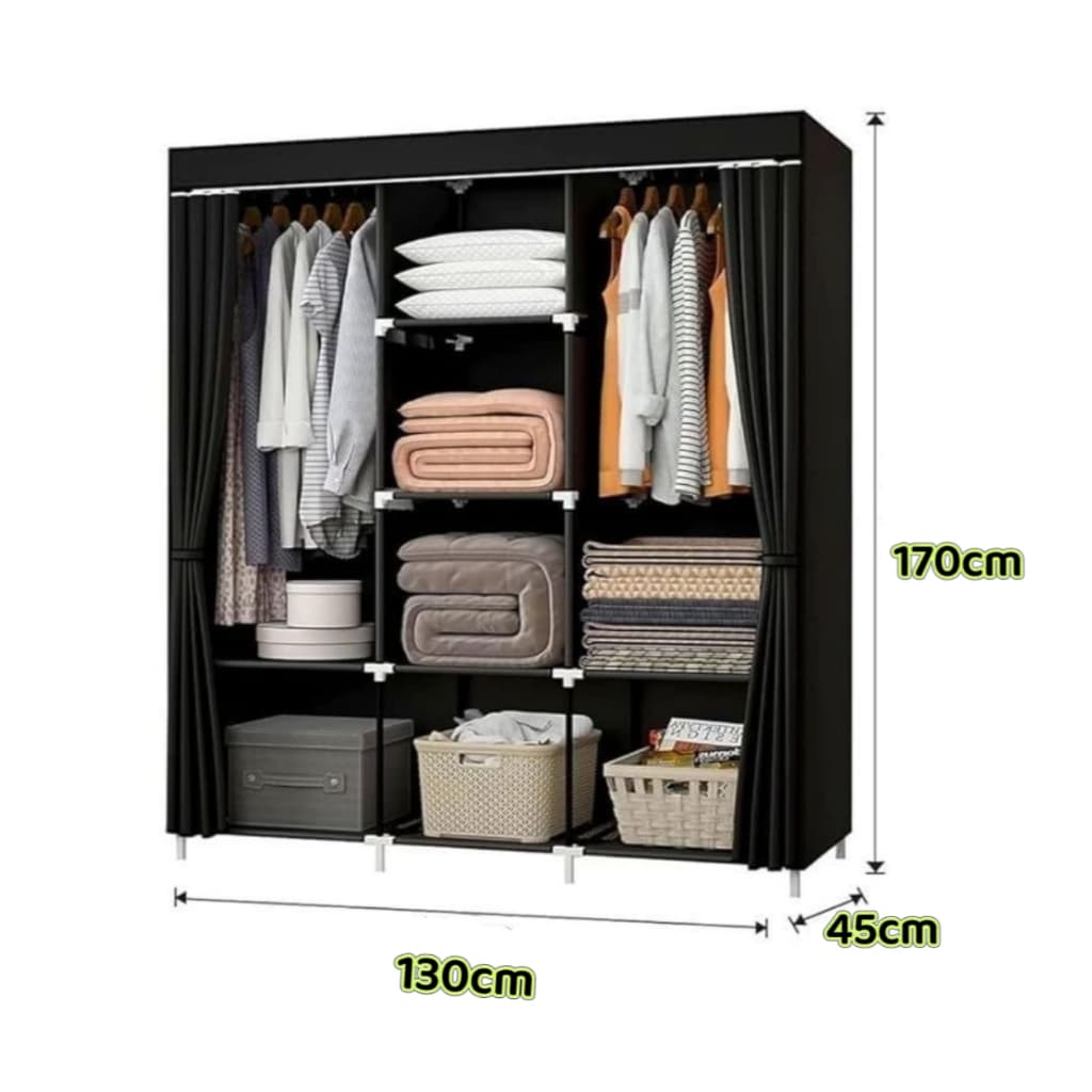 Guarda Roupa Dobrável Organizador De Roupas Armário Grande 130*45*170CM Preto Cobrança