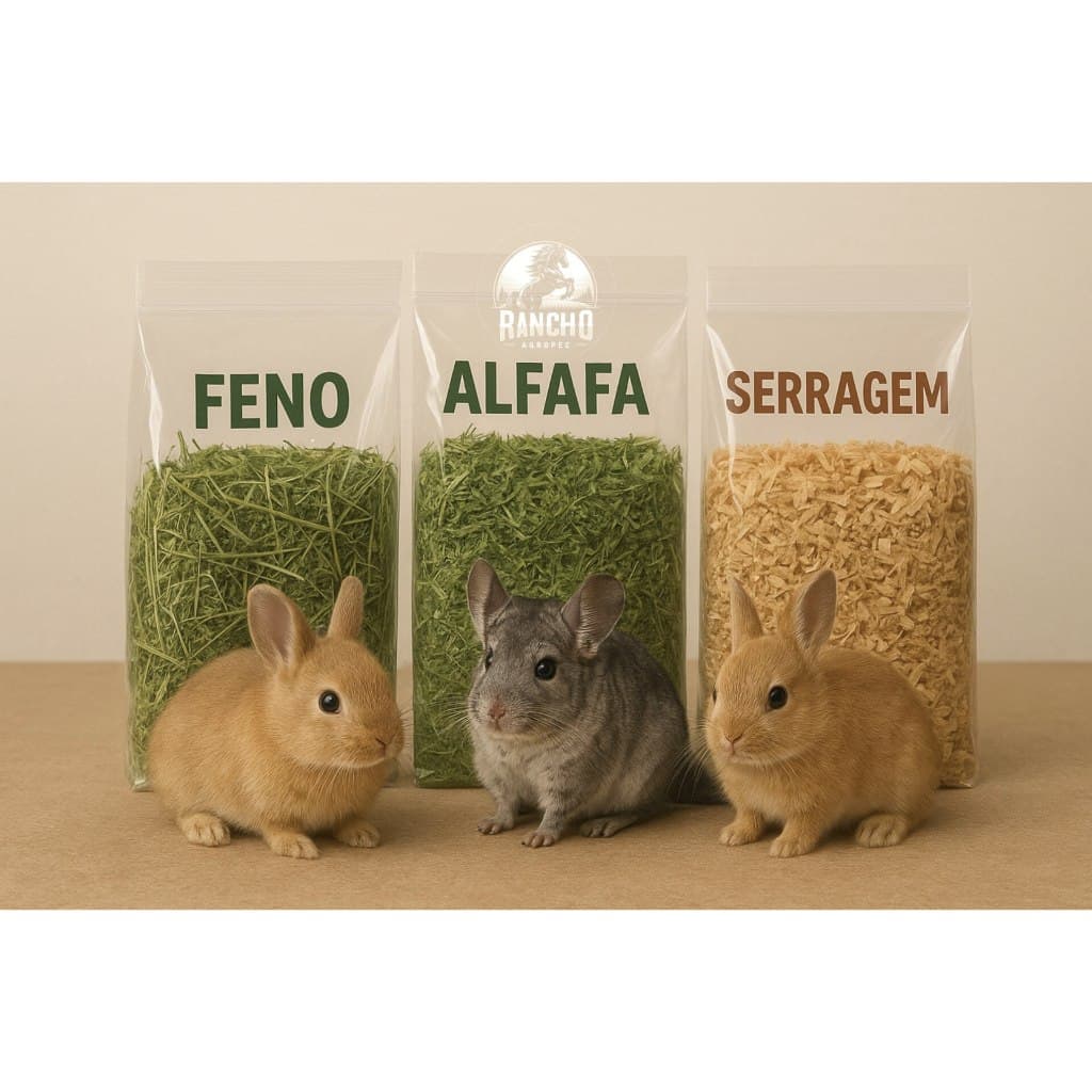 Kit Feno, Alfafa  Serragem para Roedores, Coelhos, Hamsters