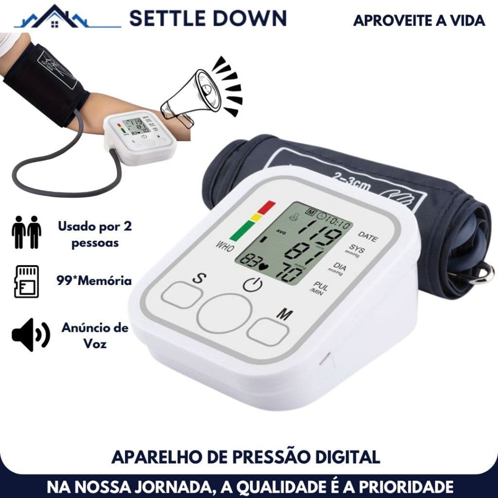 Monitor digital de pressão arterial de braço totalmente automático Portátil para casa