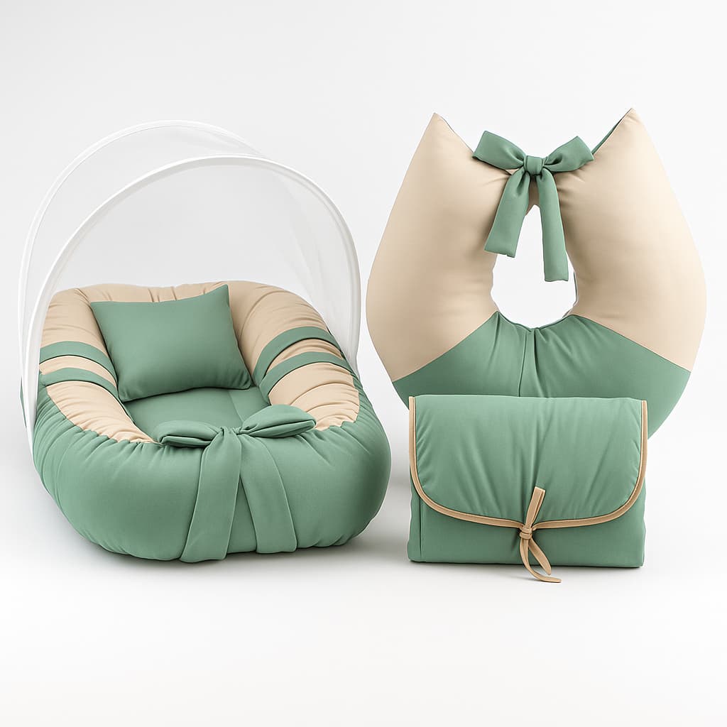 Kit Completo Ninho Redutor + Almofada Amamentação + Mosquiteiro + Trocador Portátil