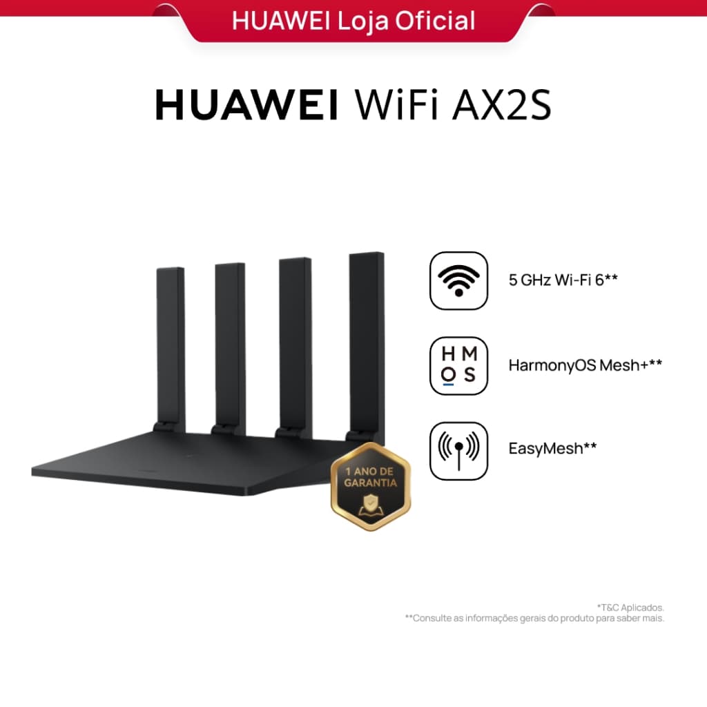 HUAWEI WiFi AX2S | Roteador | WS7000 V2 |  Dual Band | 4 Antenas | 5 GHz Wi-Fi 6