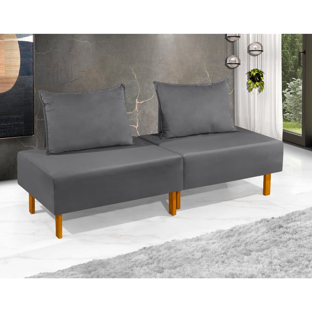 Sofá / Cama Dobrável Portátil P/ Viagens Acomodar Visitas Com Encosto Cinza - Pronta Entrega