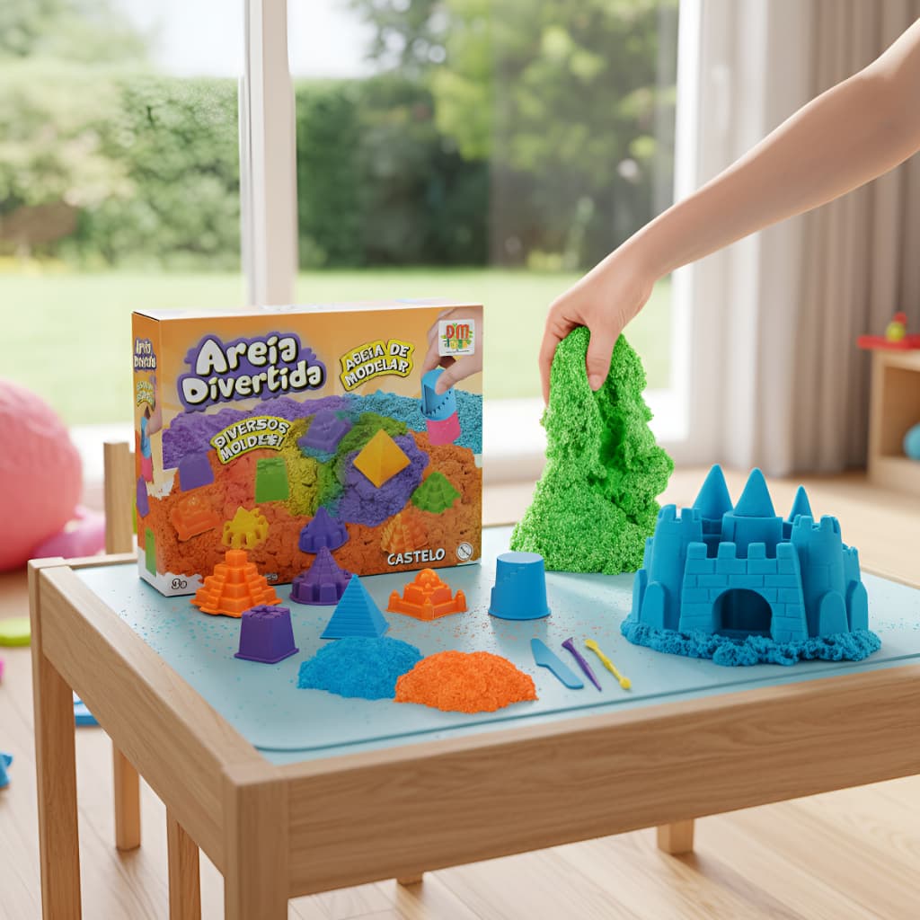 Kit Areia Castelo Brinquedo Sensorial Areia Cinetica De Modelar Com 300G + 6 Moldes Sortidos - Dm Toys