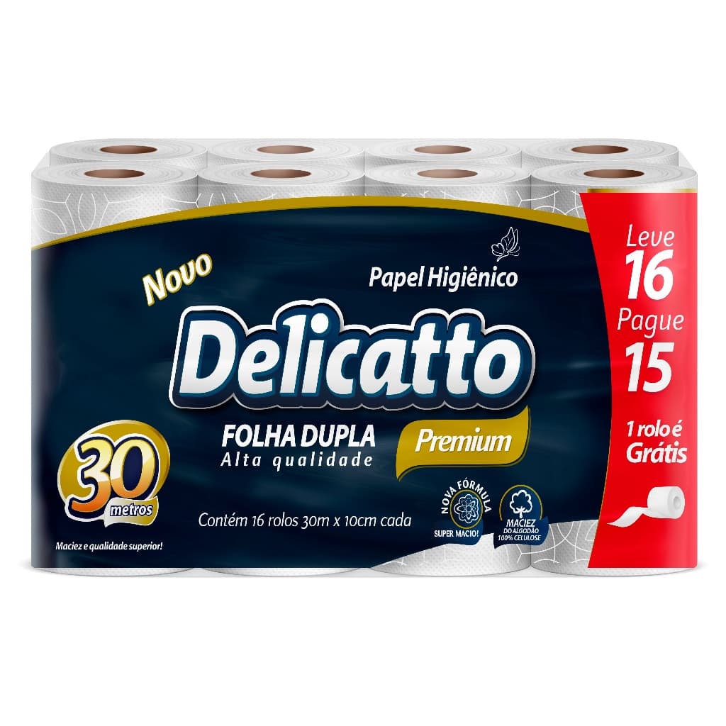Papel Higiênico Delicatto Folha Dupla Neutro 16 Rolos 30 metros VPP_Oficial