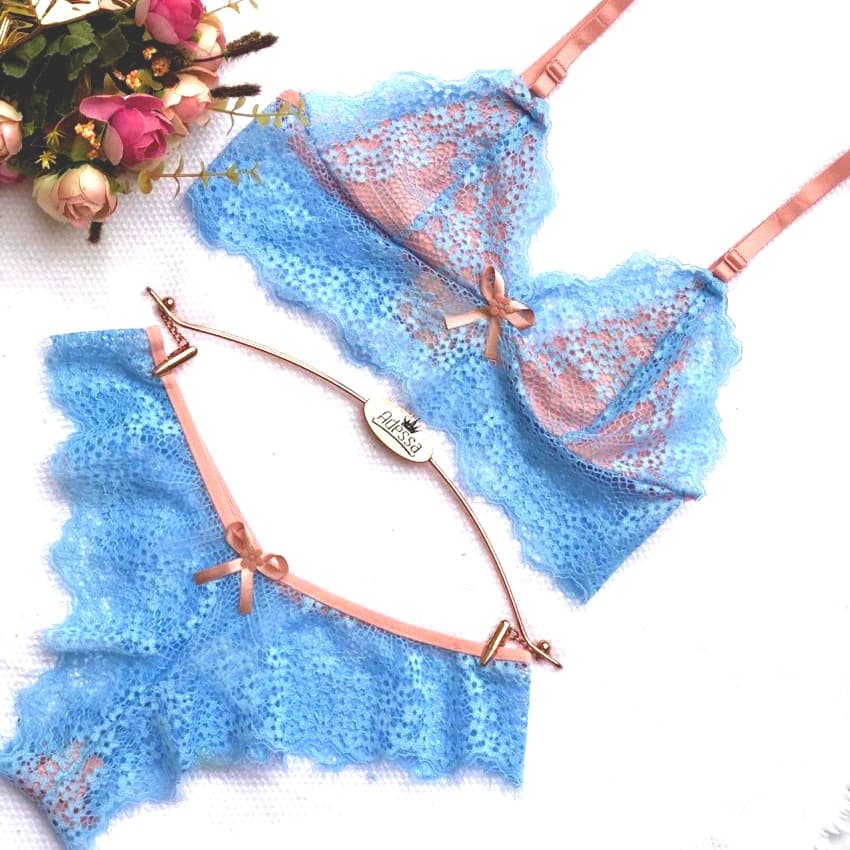 Conjunto Lingerie Aurora Bicolor Renda Com Fecho CJAB028