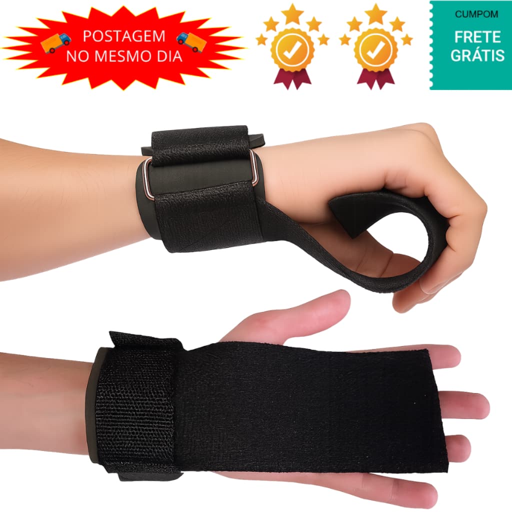 Strap Tala Larga Academia Musculação Crossfit Munhequeira Preto