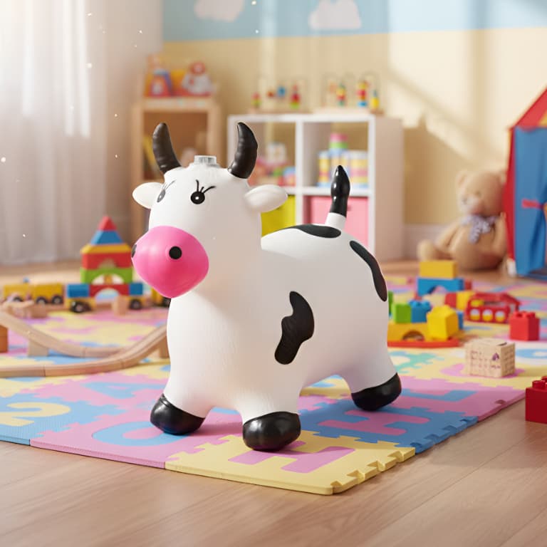 Vaquinha Upa Upa Com Som Musical Vaca Emborrachada Inflável Para Bebês Cavalinho Pocotó - Bee Toys