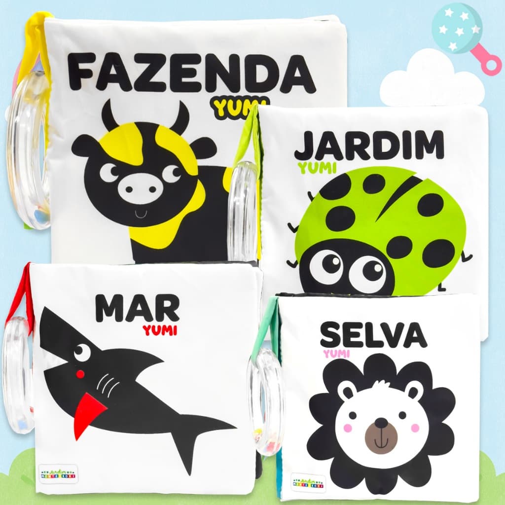 Coleção Livros De Pano Macio Para Bebês Alto-Contraste Sensorial Brinquedo Bebê Chocalho 0 a 6 Meses Montessori