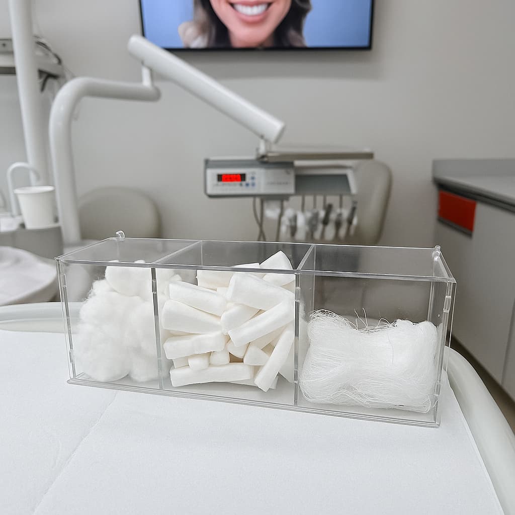 Porta Suporte Odontológico Acrílico para Roletes, Gaze e Algodão em acrilico com Tampa muito Pratico
