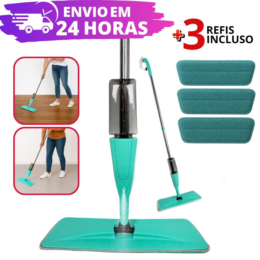Mop Spray Mágico Esfregão C/ 3 Refis Microfibra Reservatório Limpeza