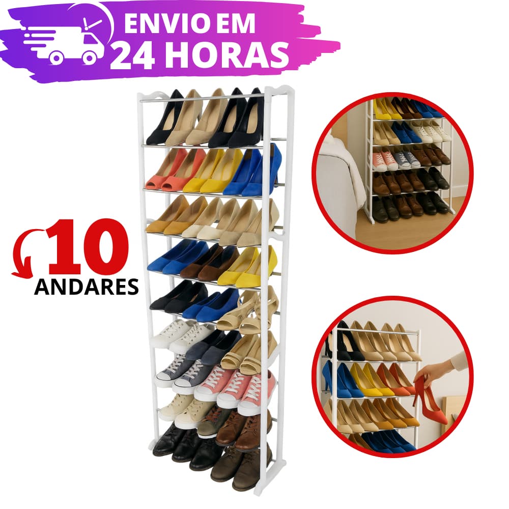 Sapateira Vertical 10 Andares 30 Pares REFORÇADA Prateleira Organizadora de Porta