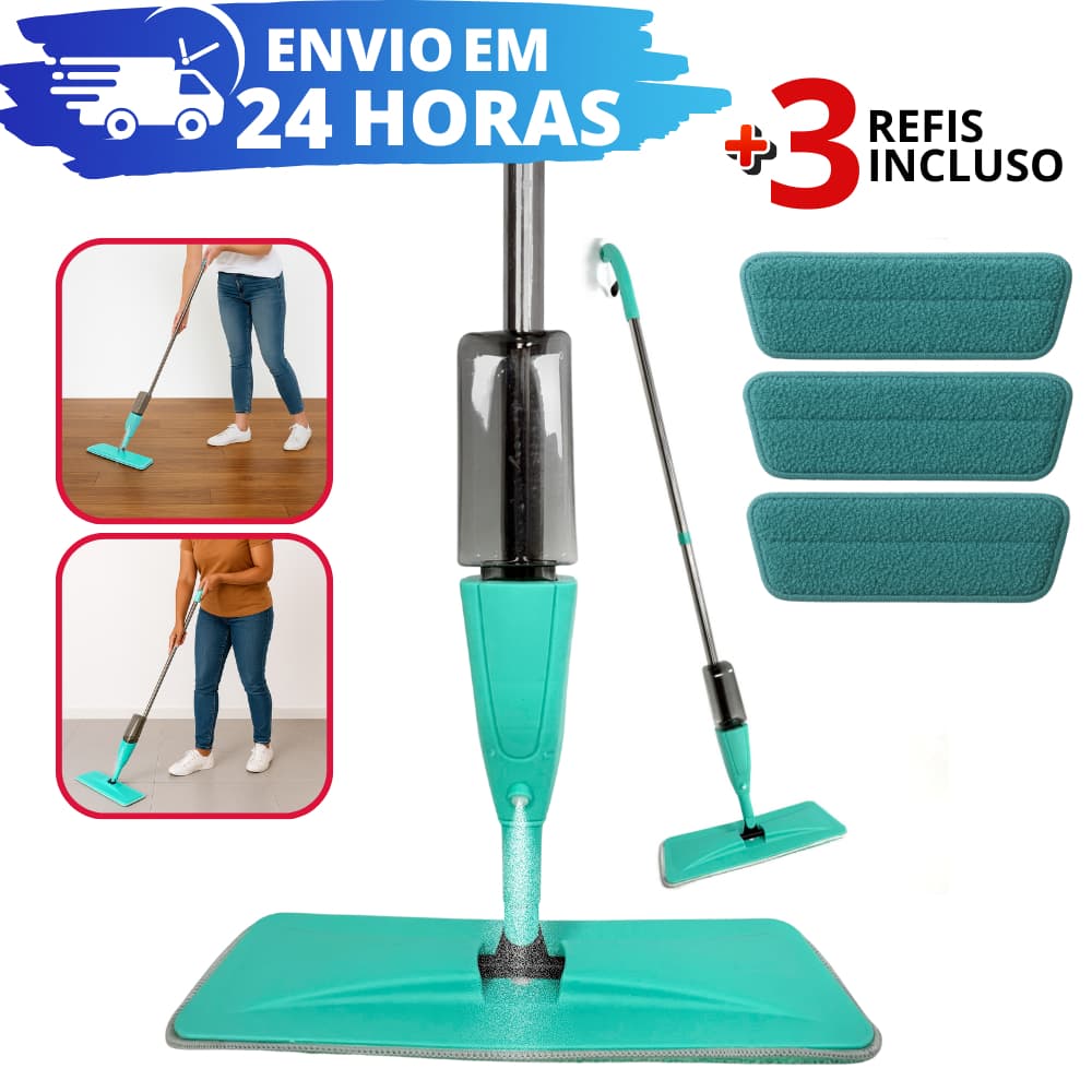 Mop Spray Mágico Esfregão C/ 3 Refis Microfibra Reservatório Limpeza