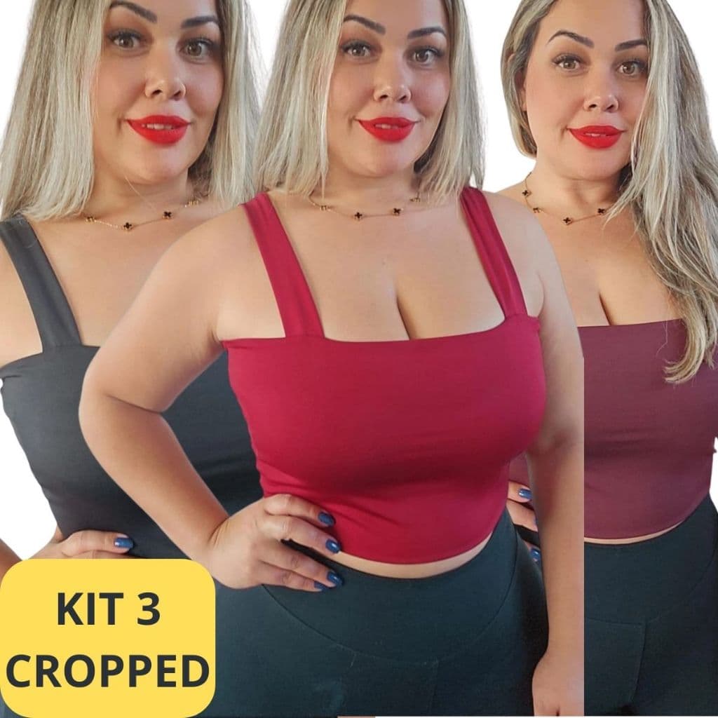 KIT 3 TOP CROPPED ALÇA GROSSA SUPLEX SEM BOJO