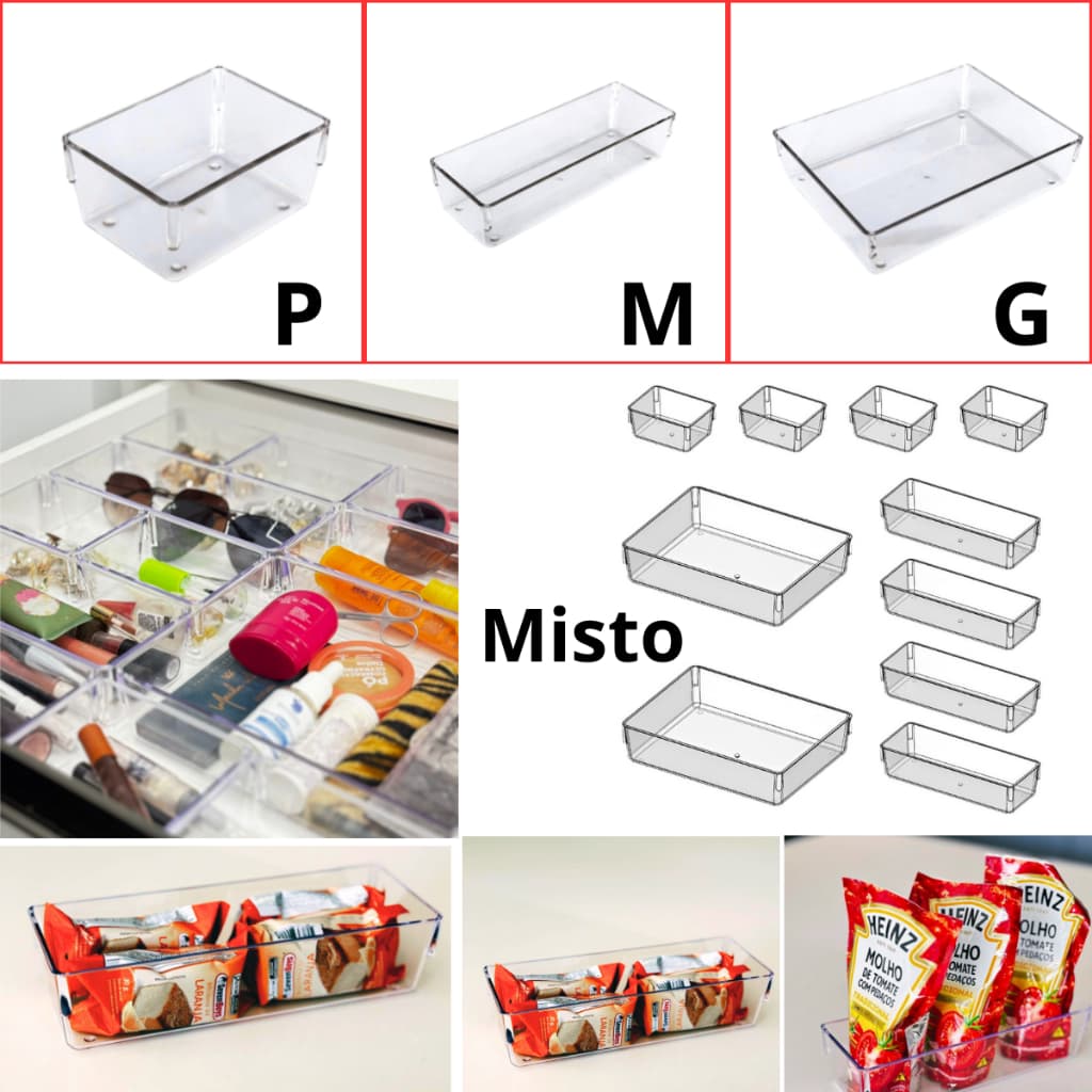 Kit 10 Organizadores de Gavetas Multiuso Acrílico Empilhável - Kit 10 P/M/G ou Misto