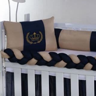 Kit Para Mini Berço 6 Peças Trança E Mosquiteiro Masculino Varias Opções
