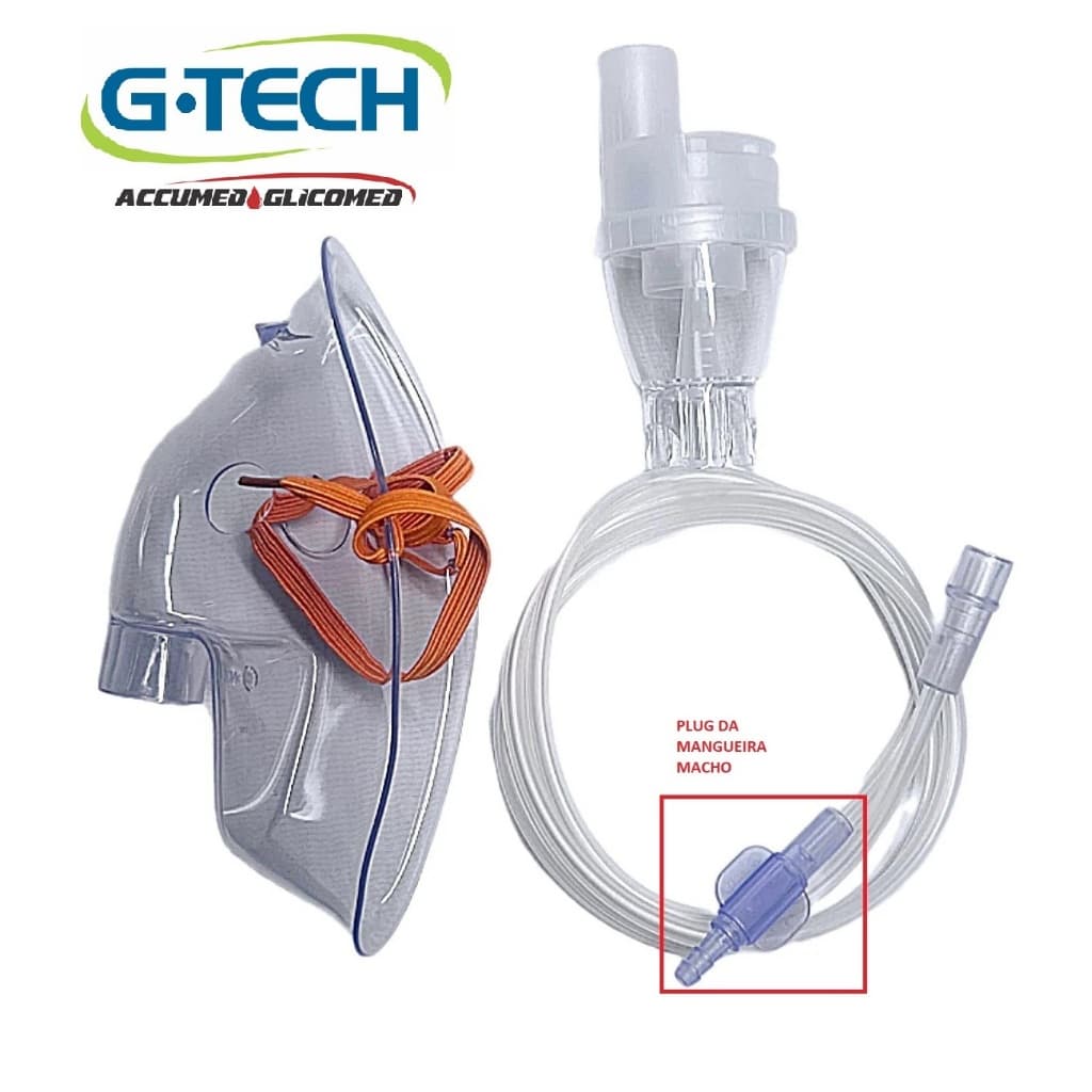 Kit para Inalador G.TECH SUPERFLOW PLUS COMPACTO DC1/DC2 DCDOG BRANCO Máscara + Copinho + Mangueira com PLUG MACHO