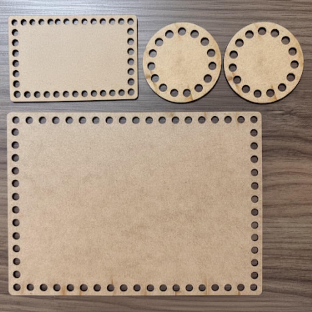 Kit 4 Peças Base Para Crochê em MDF Cru Kit Higiene Bebê Fio de Malha