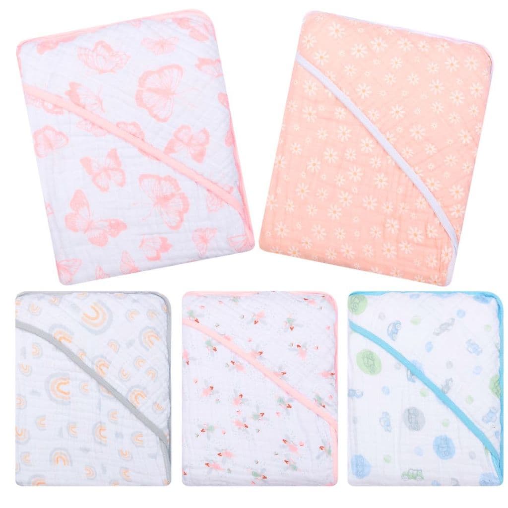 TOALHA DE BANHO PARA BEBÊ GRANDE SOFT COM 3 CAMADAS DE FRALDA ESTAMPADA COM CAPUZ PAPI 100% ALGODÃO