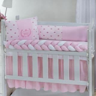 Kit Para Mini Berço 6 Peças Trança E Mosquiteiro Feminino e Masculino Moderno Envio Imediato