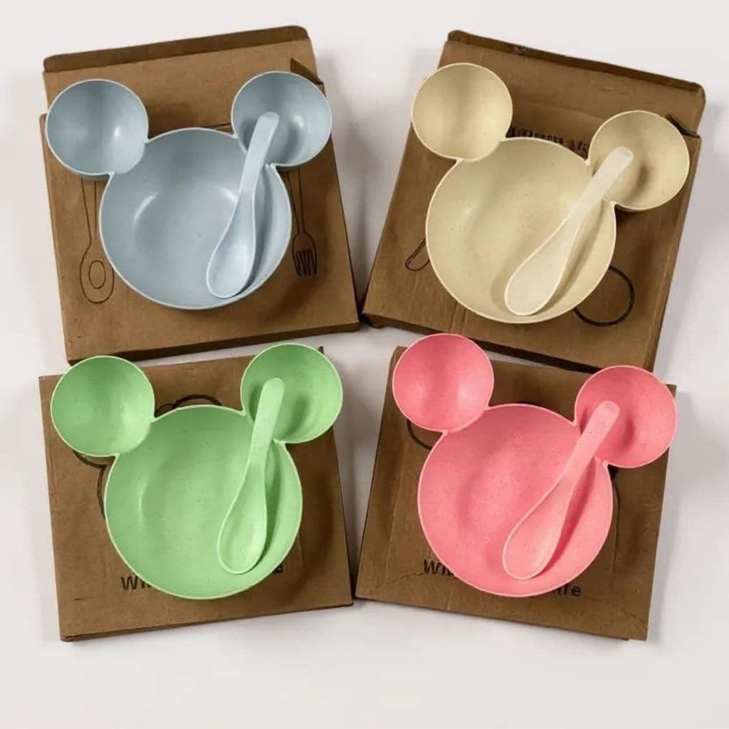 Kit com 2 Pratos Minnie Disney Infantil Com talheres Coloridos Alimentação Criança