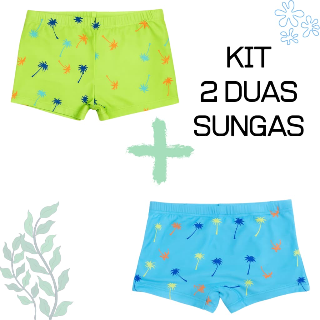 Kit 2 Sungas Infantil Forrada de Menino Praia, Piscina e Natação Confortável e Resistente Estampada Aleatória