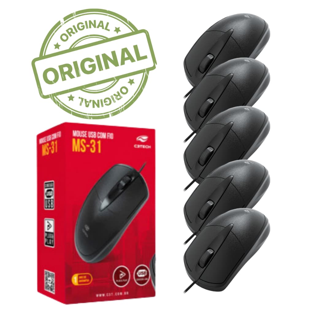 Mouse Usb Preto Com Fio Ms-31bk C3tech Kit Com 5 Atacado Embalagem Individual