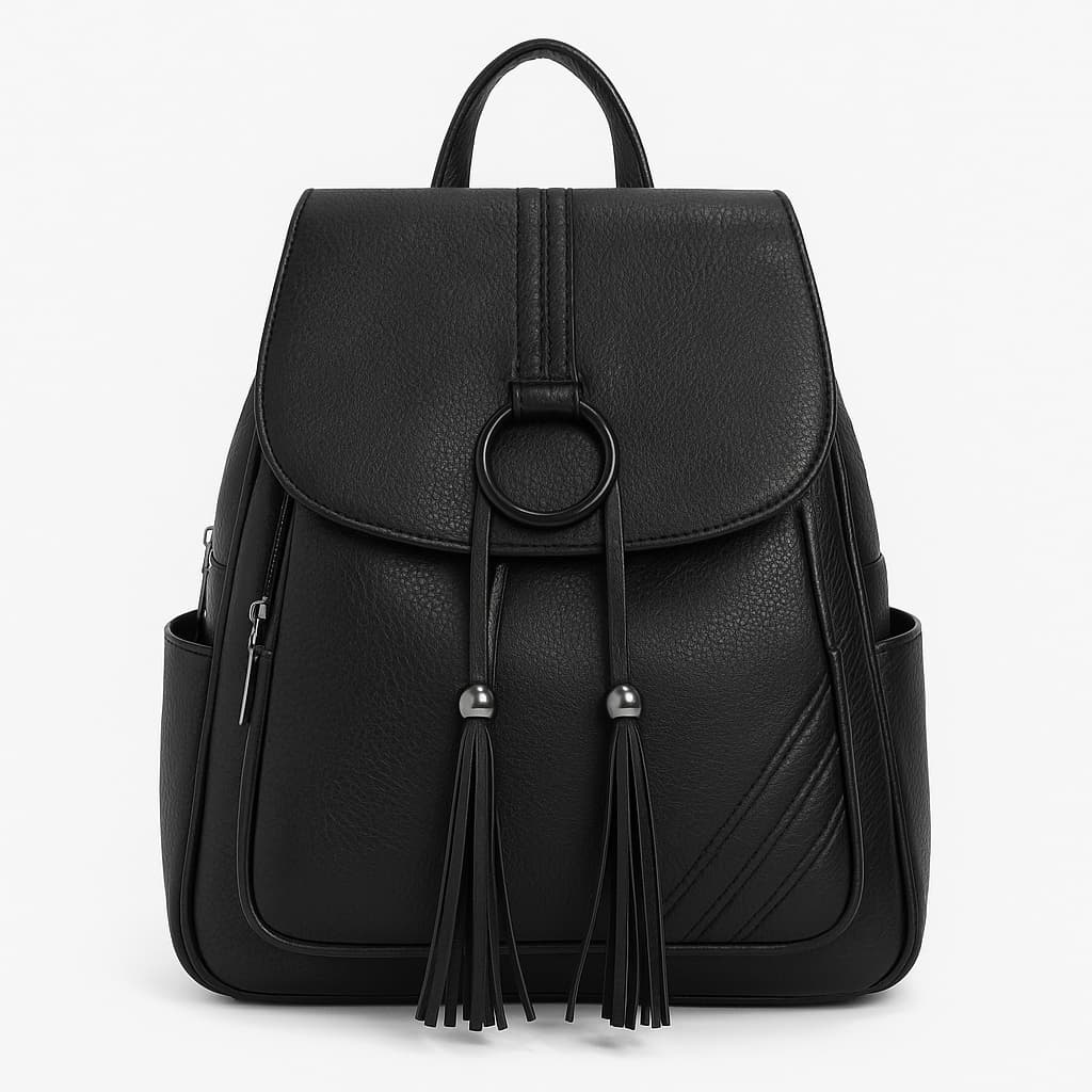 Mochila Minimalista de Couro Sintético Preto com Alça Regulável SL-003