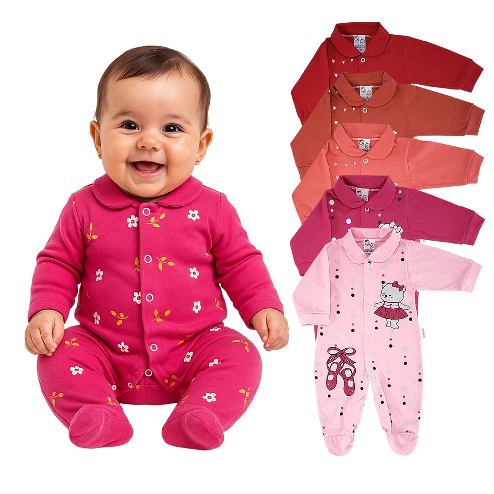 Macacão Bebê Roupa Malha 100% Algodão Menina Estampado Básico