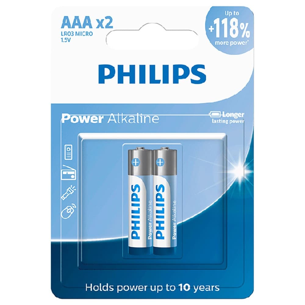 Pilha alcalina Philips AAA LR03P12S/59 - cartela com 2 unidades