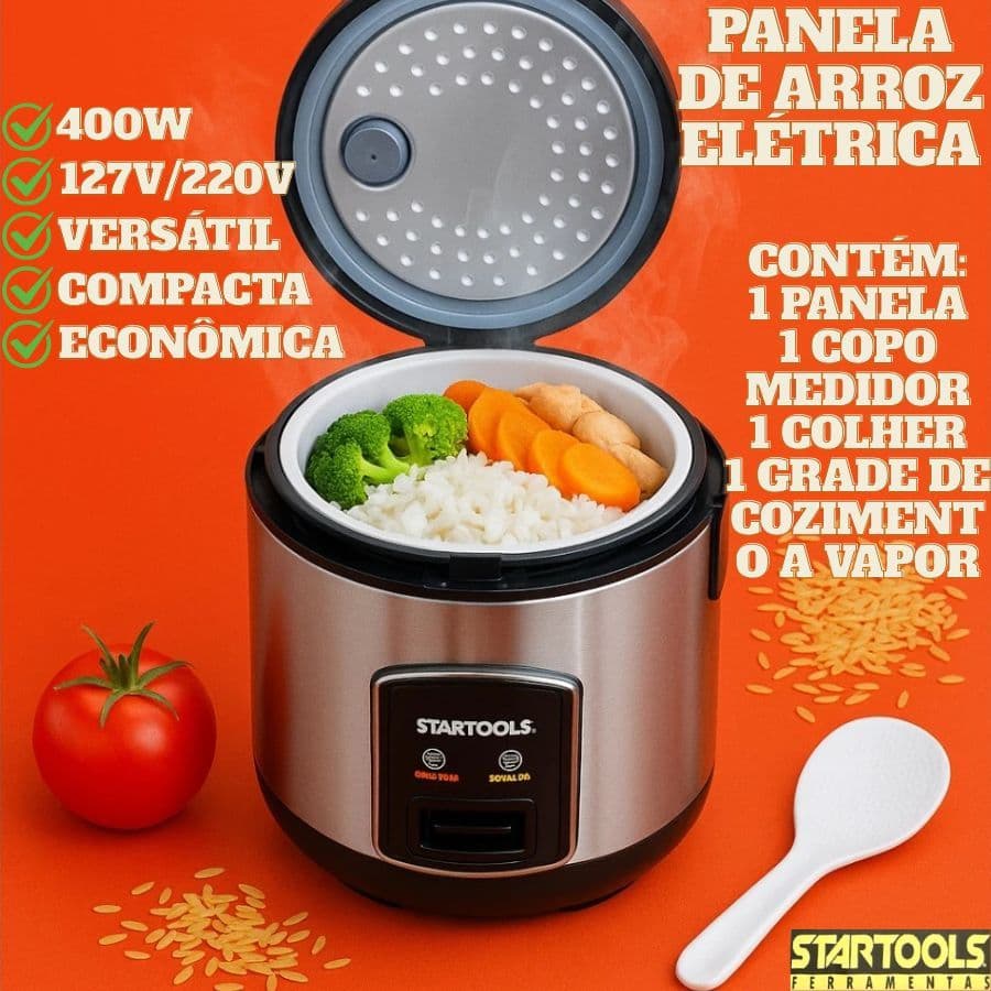 Panela De Arroz Elétrica 1L  127V Ou 220V 400WCom Copo Medidor Colher E Grade De Cozimento A Vapor