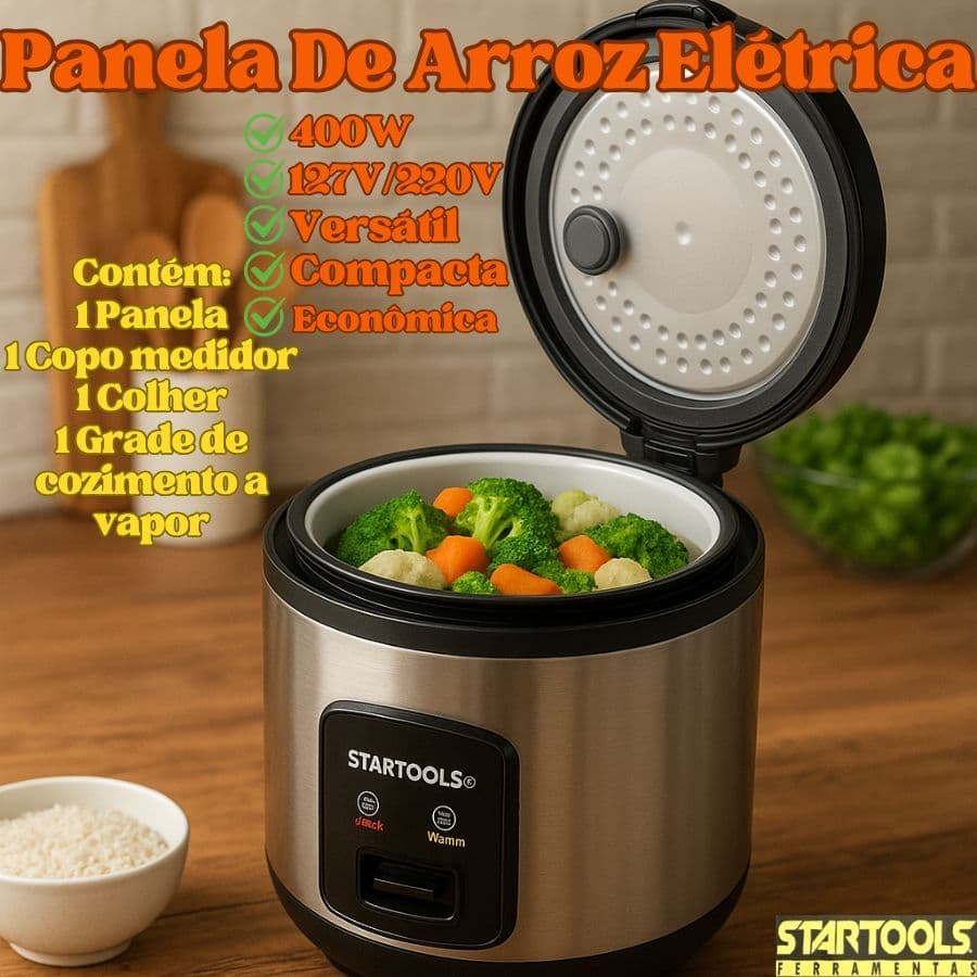 Panela De Arroz Elétrica 1L 400W 127V Ou 220V Com Colher Copo Medidor E Grade De Cozimento A Vapor
