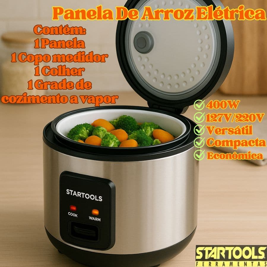 Panela De Arroz Elétrica 1L 400W 127V Ou 220V Com Copo Medidor  E Grade De Cozimento A VaporColher
