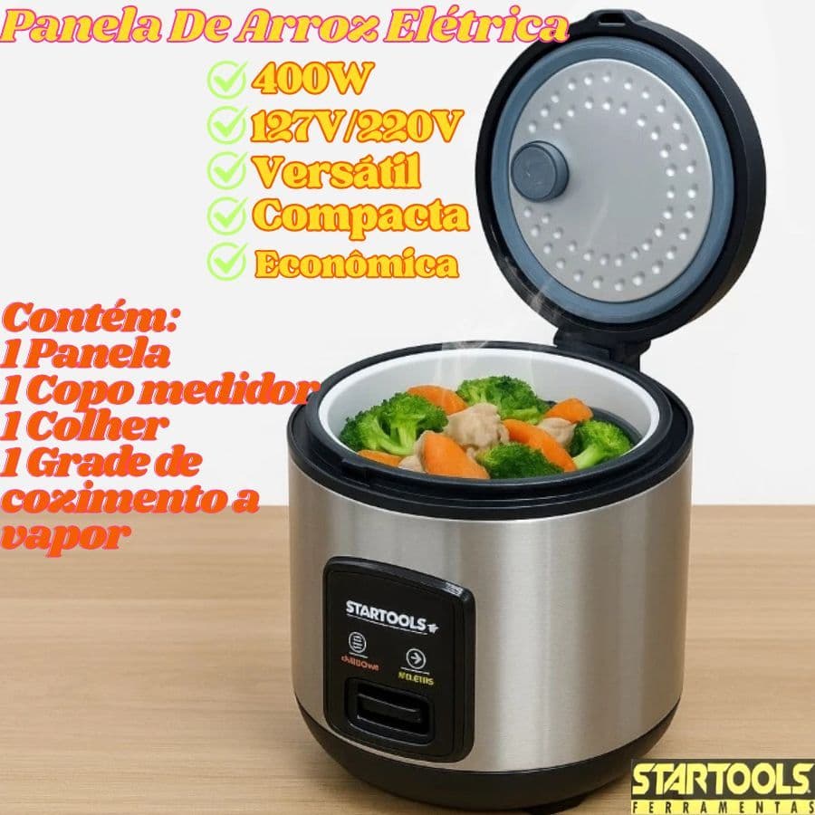 Panela De Arroz Elétrica 1L 400W 220V Ou 127V Com Copo Medidor  E Grade De Cozimento A VaporColher