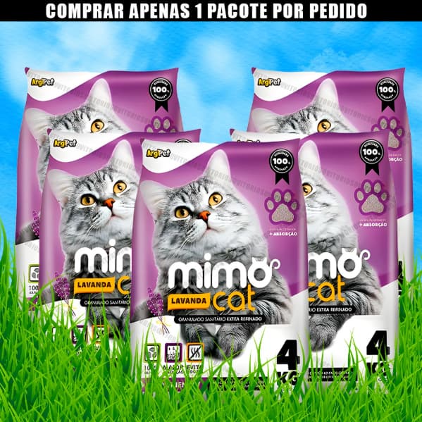 Kit Fardo 5 Pacotes 4Kg de Areia Sanitária Granulado Forma torrões Mimocat Perfumado Premium 20KG
