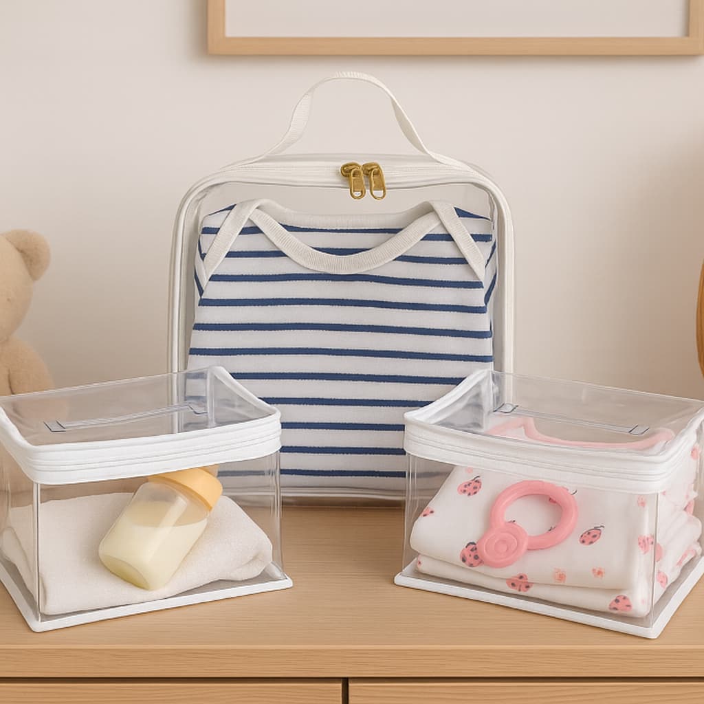 Kit 3 necessaire transparente organizador troca e Fralda bebe Higiêne Bolsa Mala Saída Maternidade