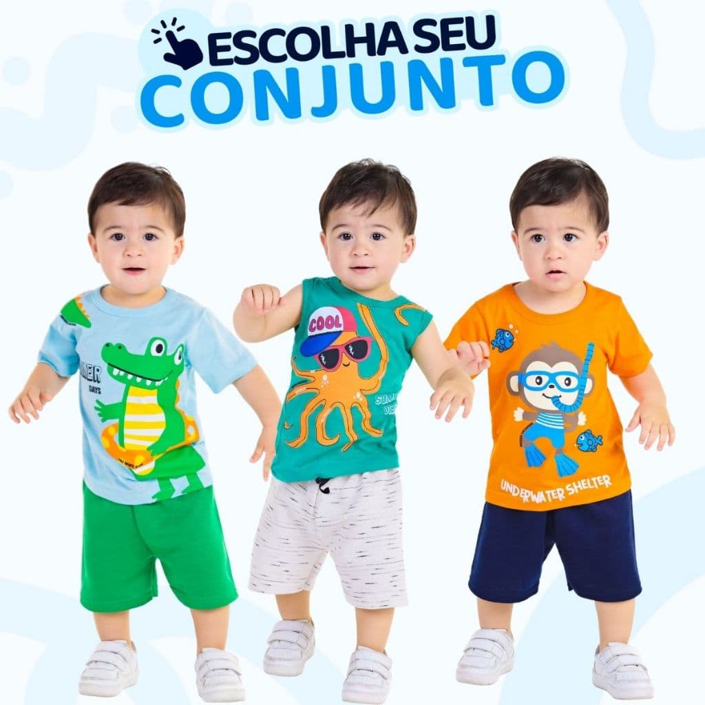 Conjunto Bebe Masculino  Menino Infantil  Verão Manga Curta  Roupas de Bebê Tamanho 1 ao 8 L02