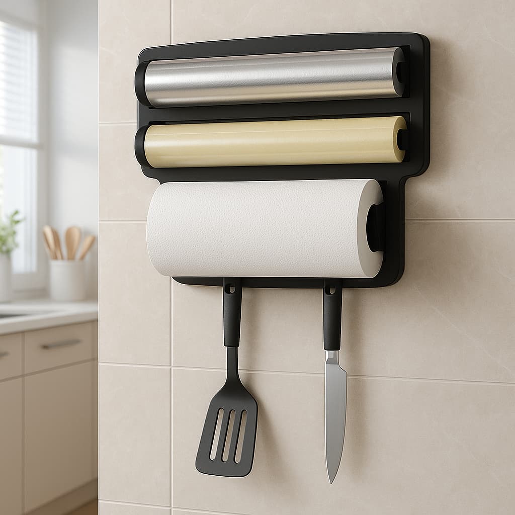 Dispenser Triplo Rolo De Papel Toalha Filme E Alumínio De Parede