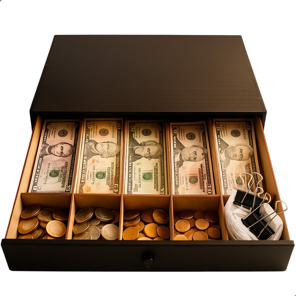 Gaveta de Dinheiro em MDF com 10 Divisórias para Cédulas e Moedas Compacta Resistente e Organizada
