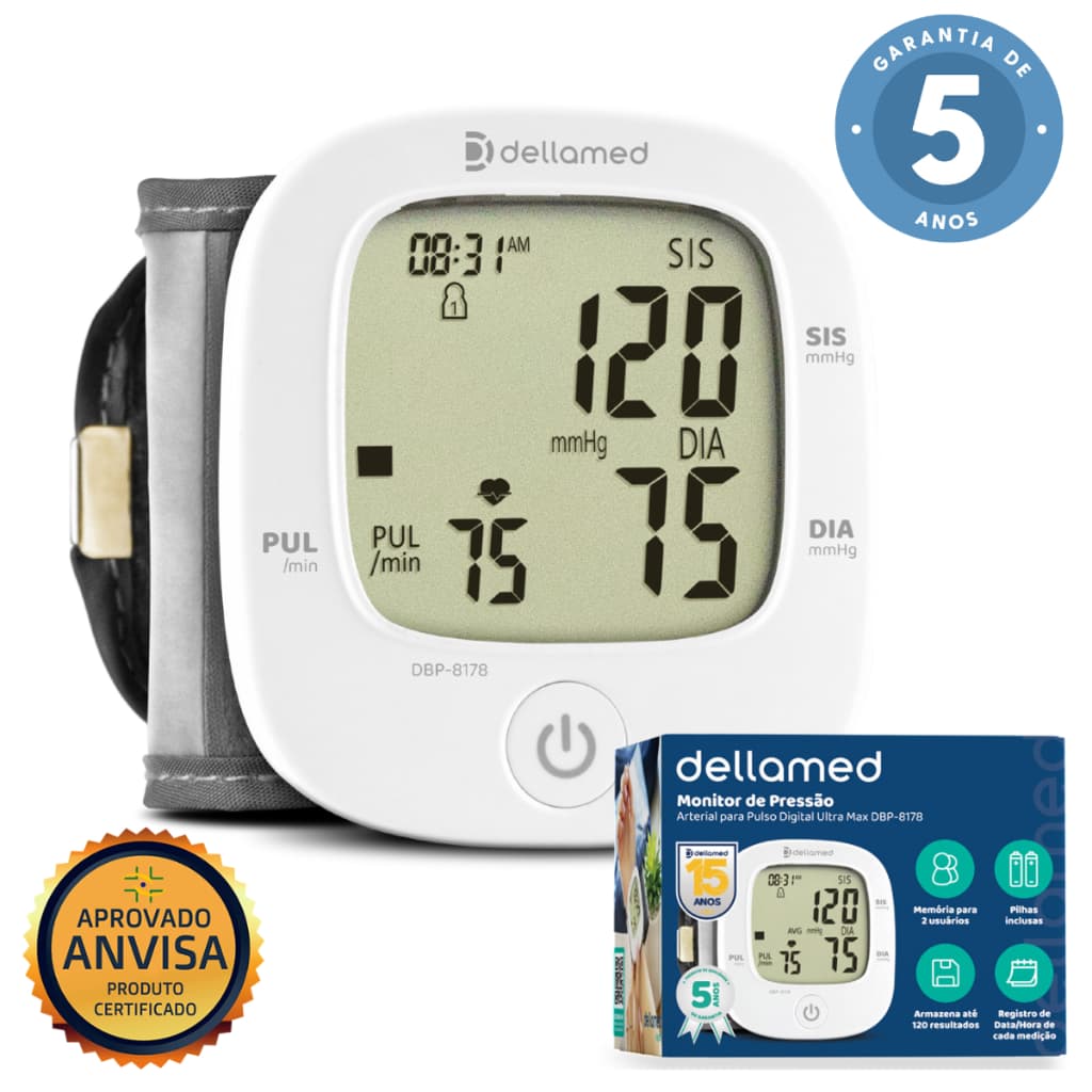 Aparelho De Pressão Digital Medidor Arterial Monitor Aferir Dellamed Ultra Max 3 em 1 Aferidor