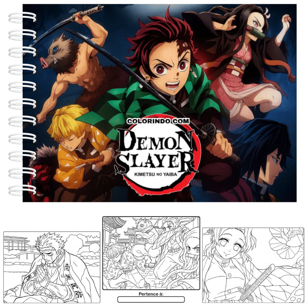 Livro de Colorir Demon Slayer Capa Dura 50 Folhas 180g + Acetato