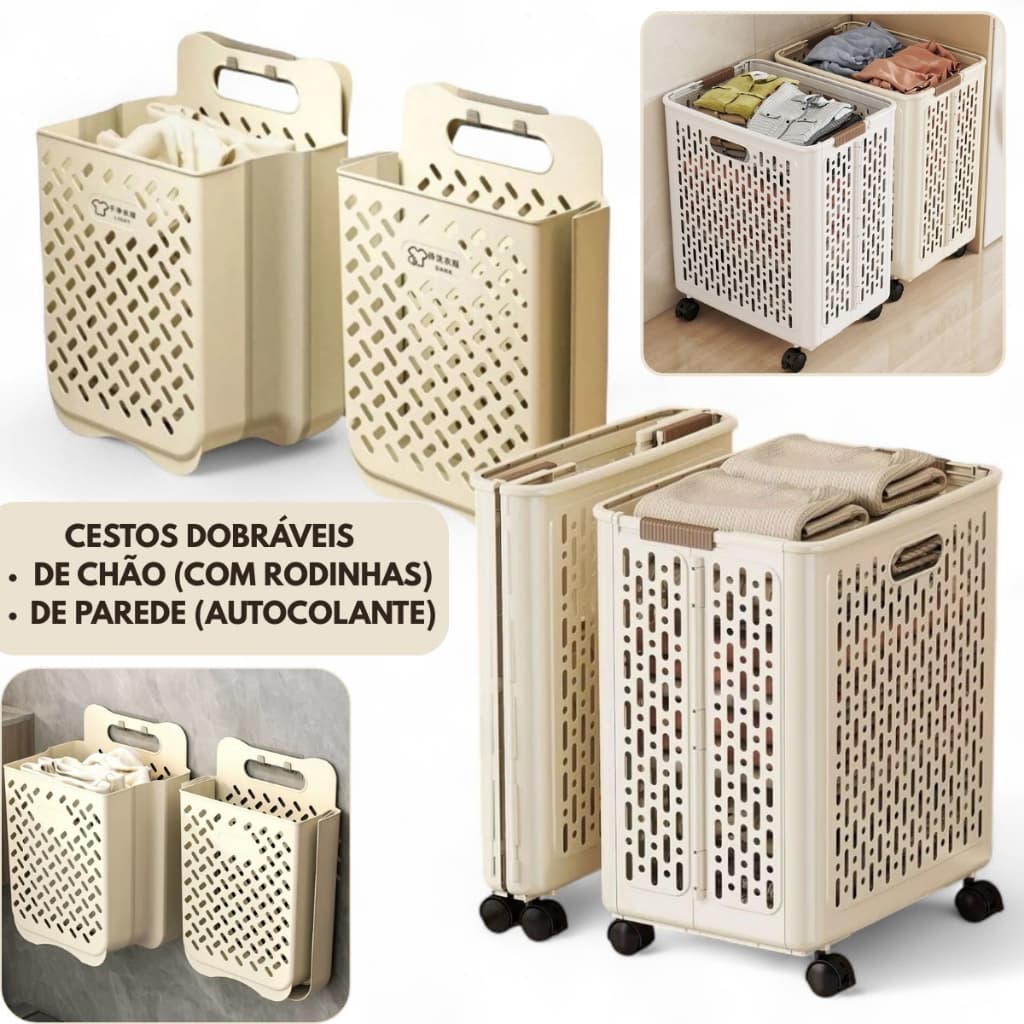 Cestos De Roupa Suja Retrátil Dobrável De Parede e De Chão Com Rodinhas
