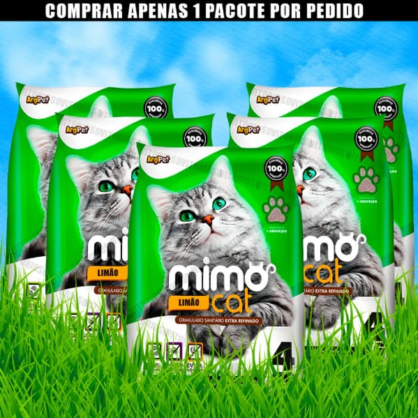 Kit *1 a 5* Pacotes de Areia Sanitária Antiodor Tira Cheiro Mimo Cat Gatos Tradicional 100% Natural