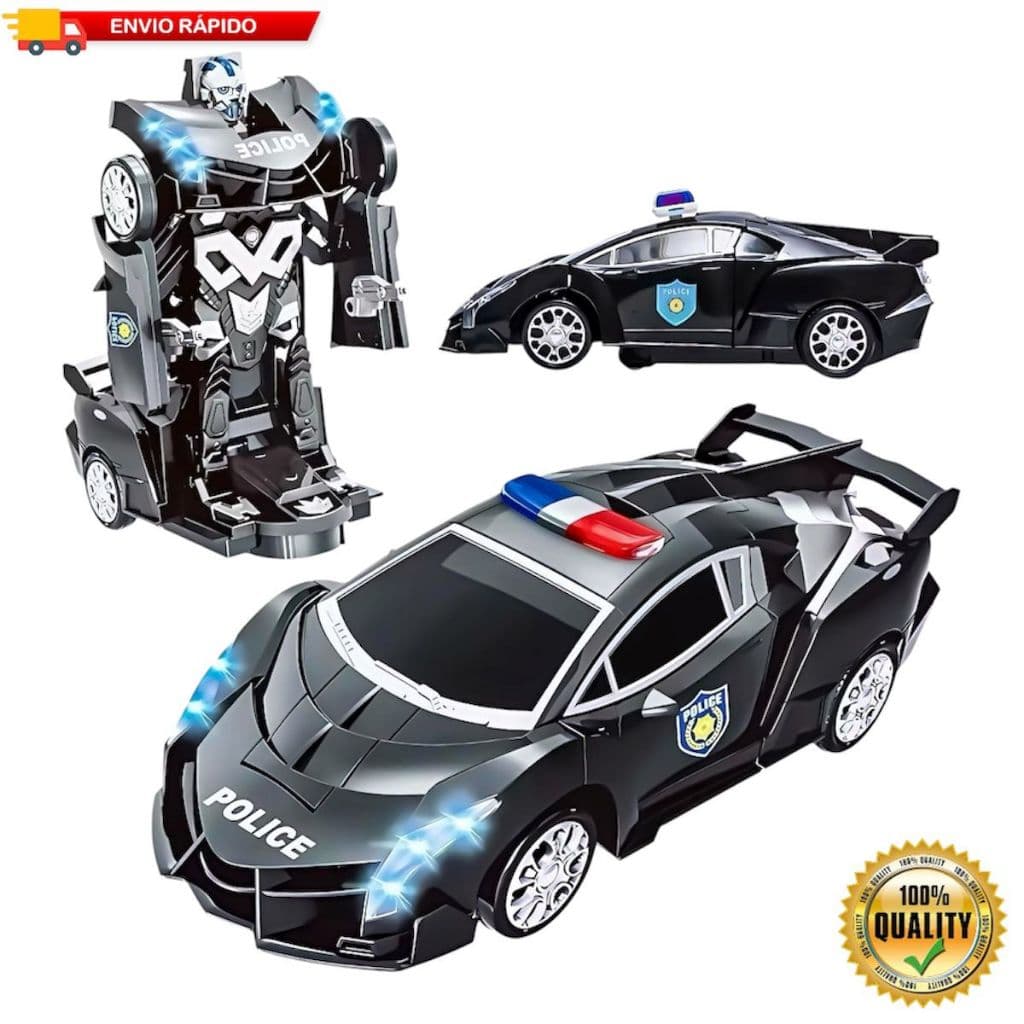 Carrinho Robô Policial 2 em 1 – Brinquedo Transforme Infantil c/ Luzes e Sons