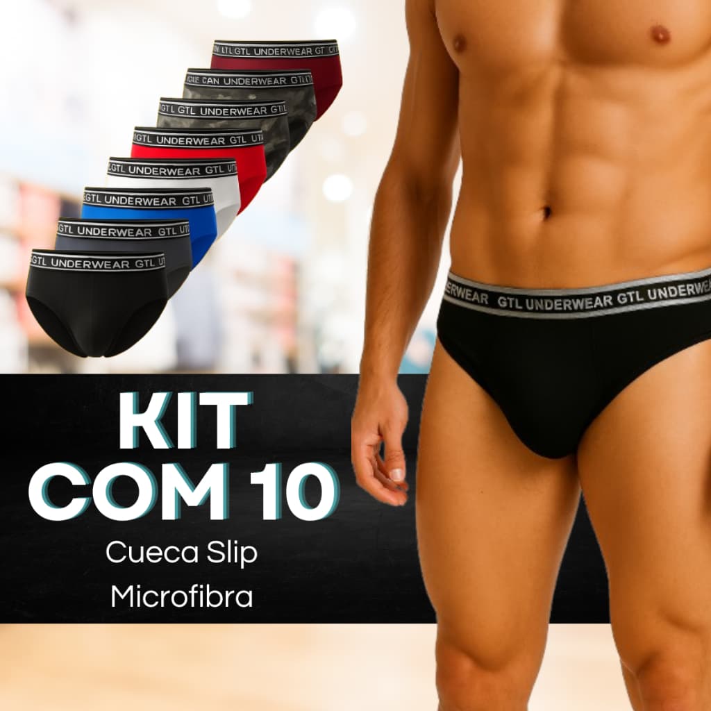 Kit Com 3/5/10 Cuecas Slip Adulto Masculina Tradicional Microfibra